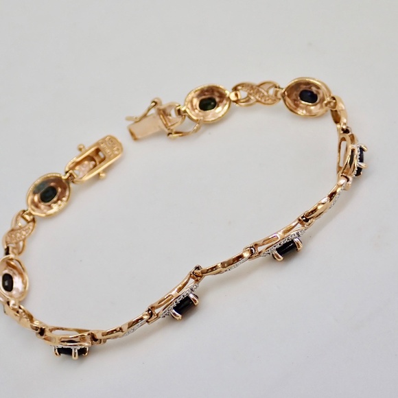 Sapphires Sterling Silver .925 Gold Tone Tennis Bracelet XO Link Chain 7.5" Gems - Picture 4 of 12